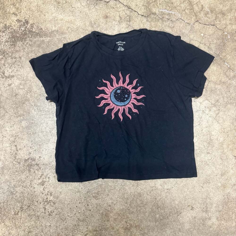 American Eagle Celestial Sun and Moon Graphic Black T-Shirt